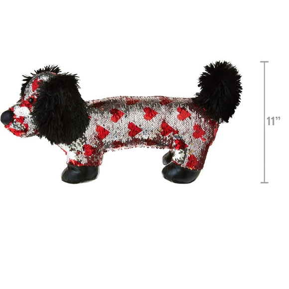 ✨Way to Celebrate✨Red and Black Hearts✨Flip Sequin Dachshund✨11” Plush✨ - Picture 4 of 11